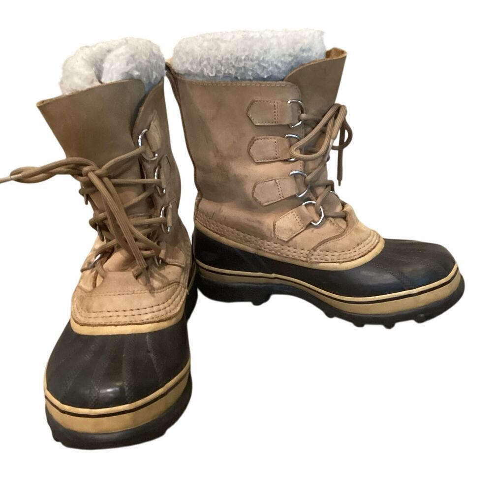 Sorel Mens Caribou Winter Boots US 6 EU 37 Fleece Trim Nubuck Rubber Snow Boots